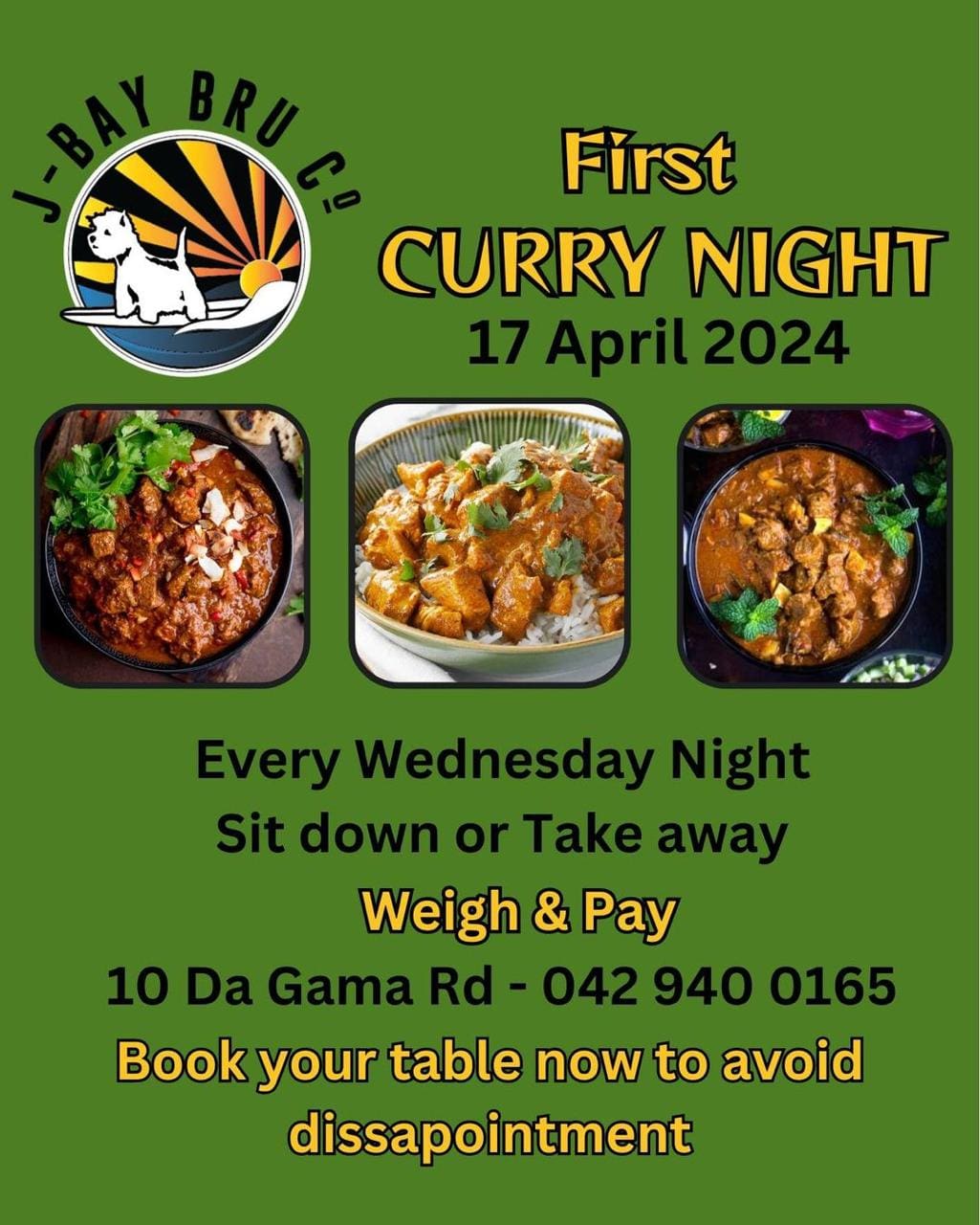 J-Bay Bru Co Curry Night - Weigh & Pay